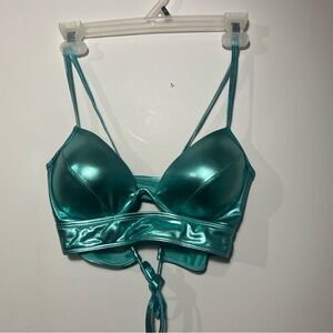 Shiny Teal Strappy Bralette